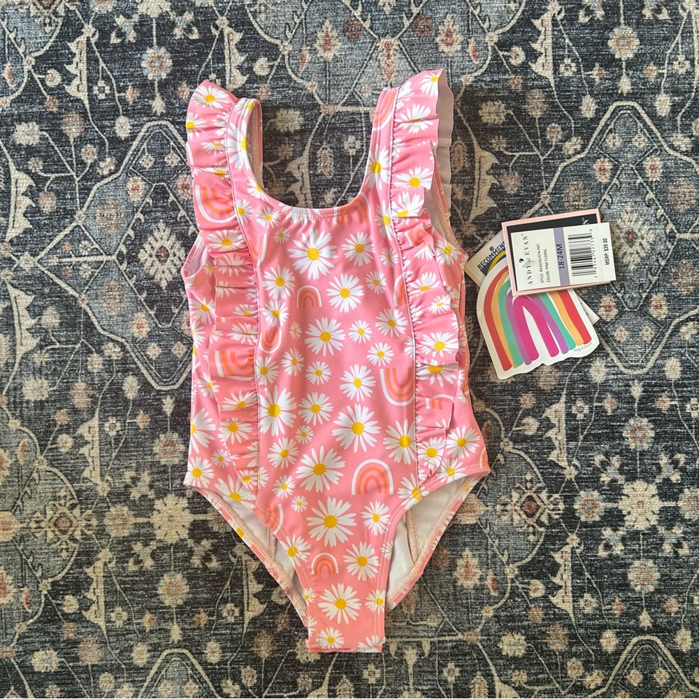 Andy & Evan Pink Floral and Rainbow Swimsuit - 18-24 months